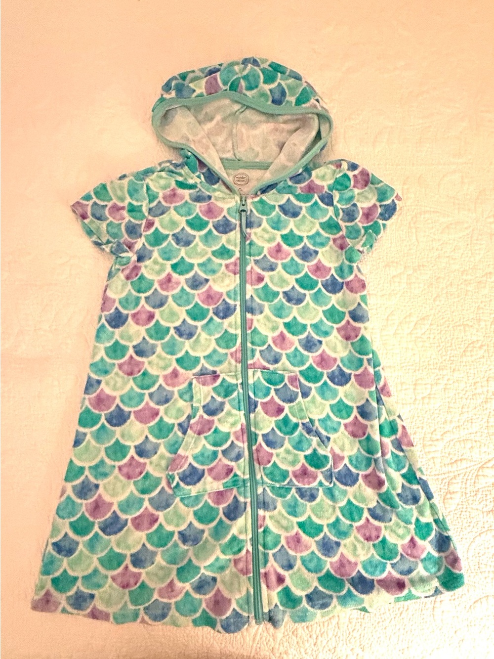 Girls Hooded Mermaid Swim Coverup size medium, M 7-8, cotton terry